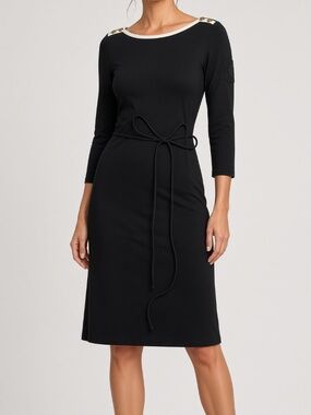 Lauren Ralph Lauren Black Cotton Tie Waist Dress Medium